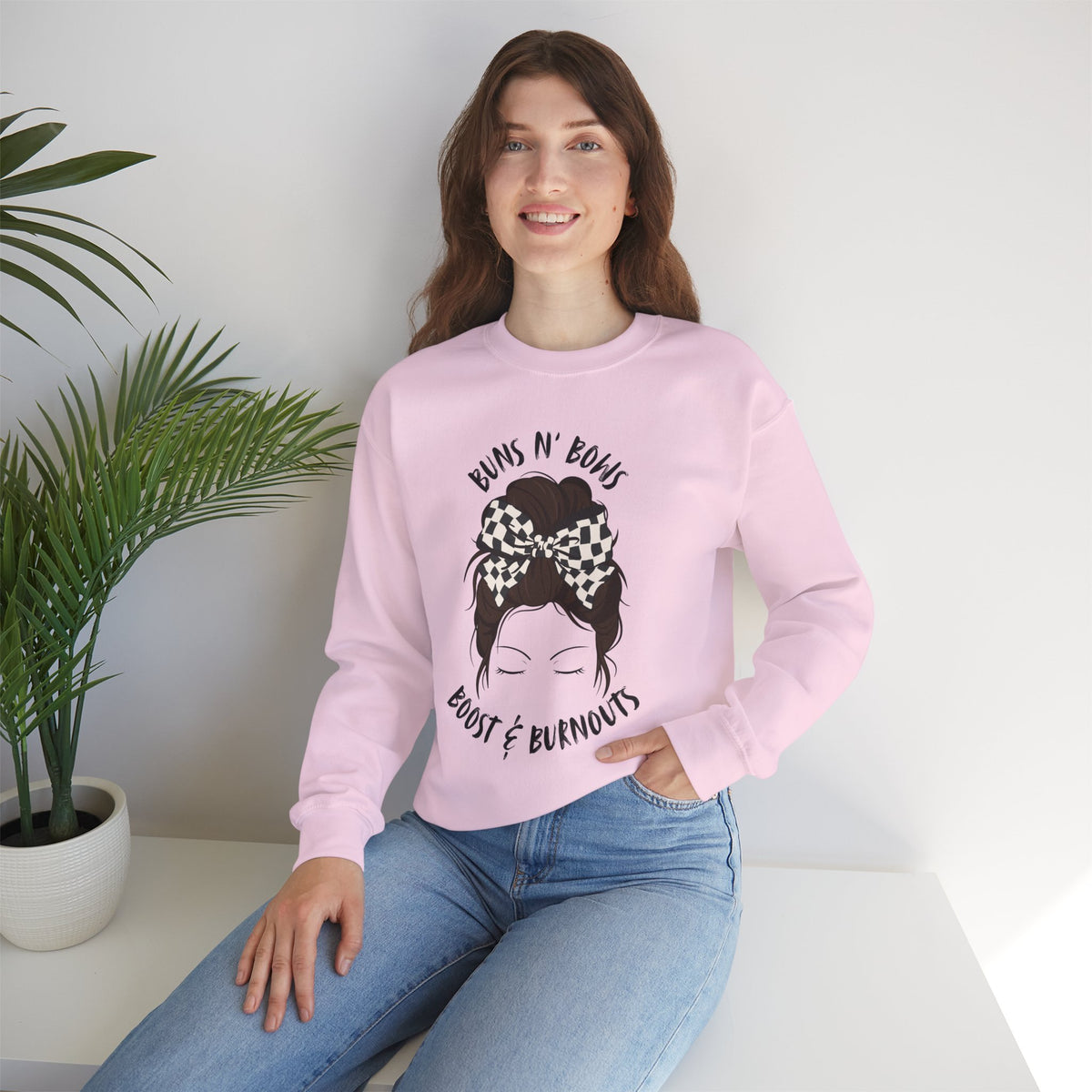 Buns N' Bows Boost & Burnouts Crewneck Sweatshirt