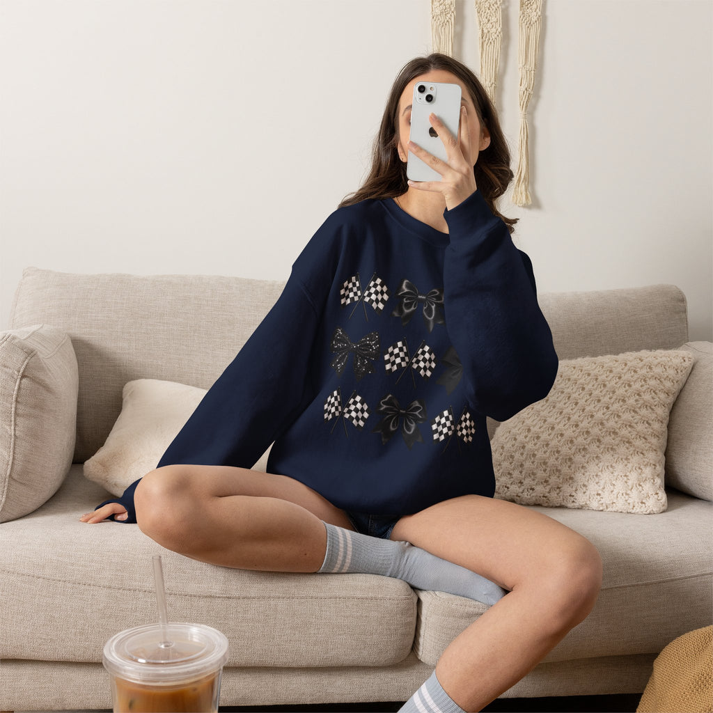 Bows & Racing Flag Crewneck Sweatshirt