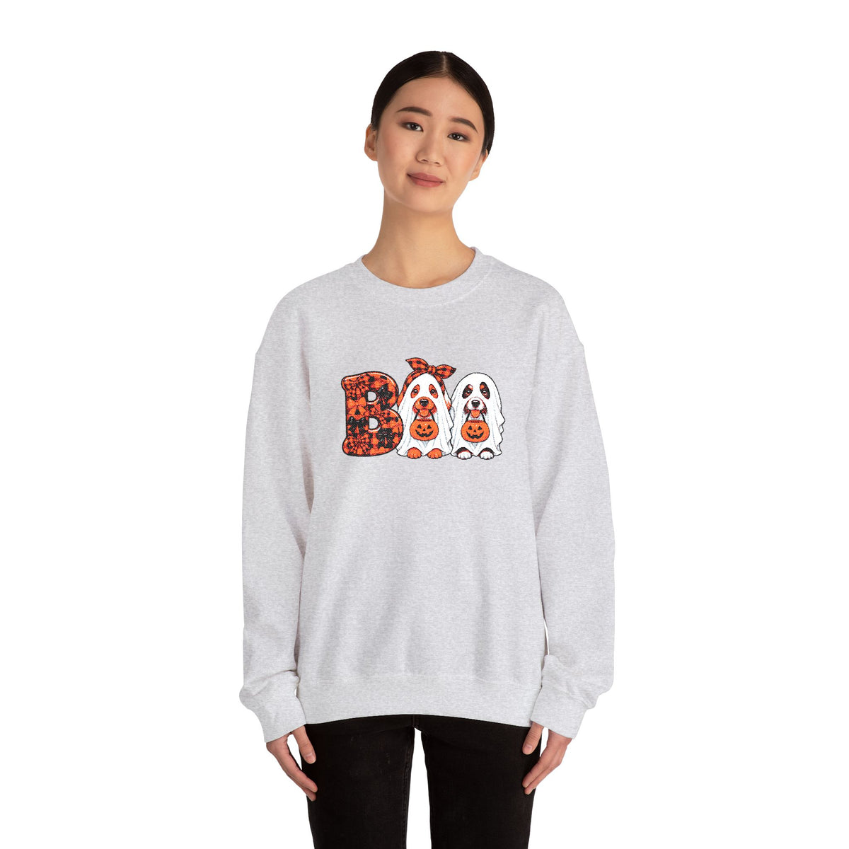 Dog Themed "BOO" Embroidered Crewneck Sweatshirt