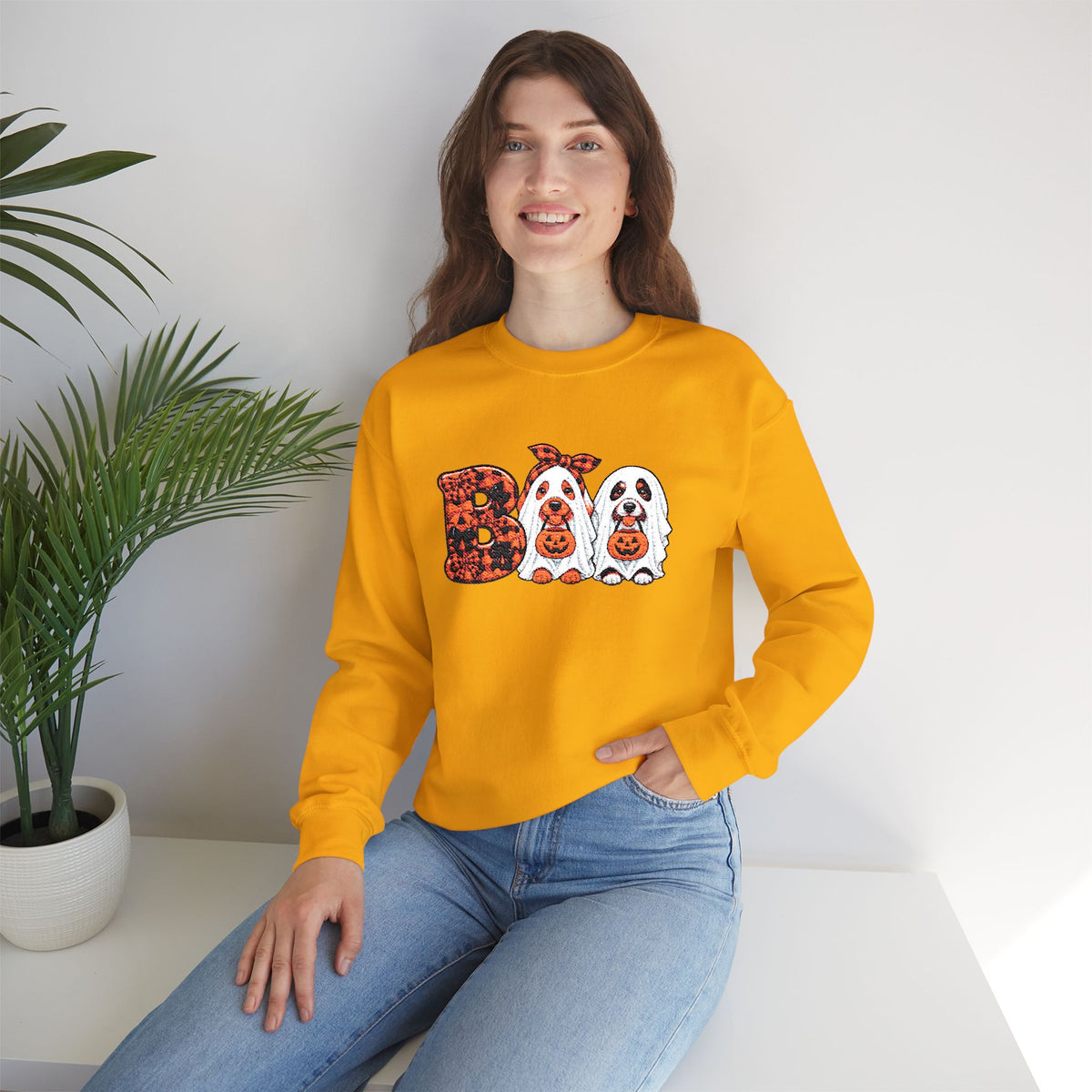 Dog Themed "BOO" Embroidered Crewneck Sweatshirt