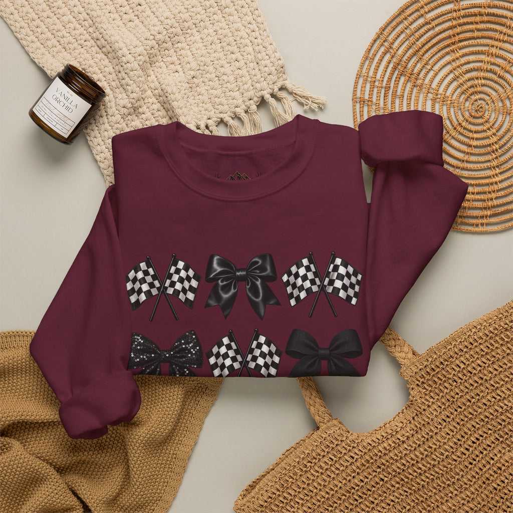 Bows & Racing Flag Crewneck Sweatshirt