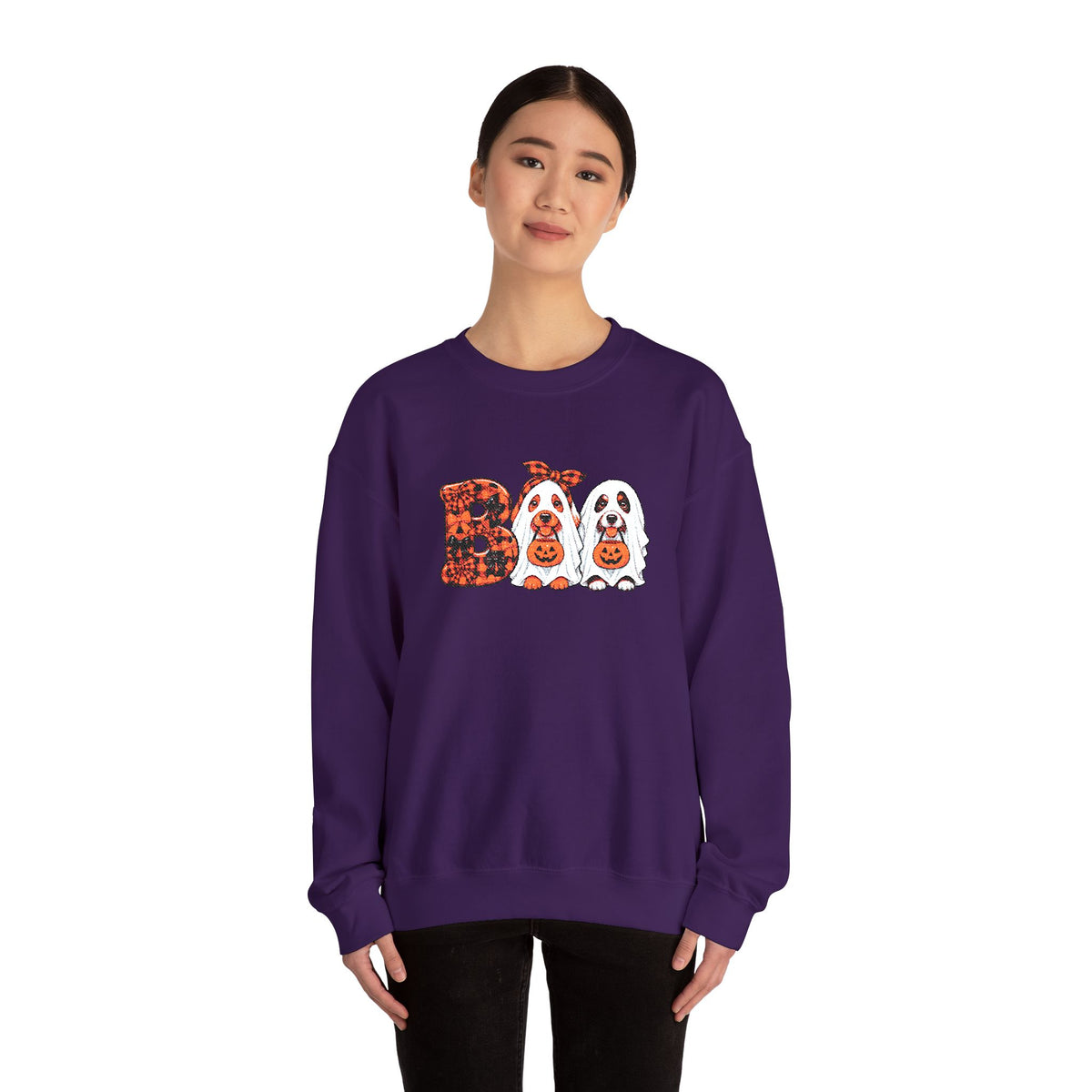 Dog Themed "BOO" Embroidered Crewneck Sweatshirt