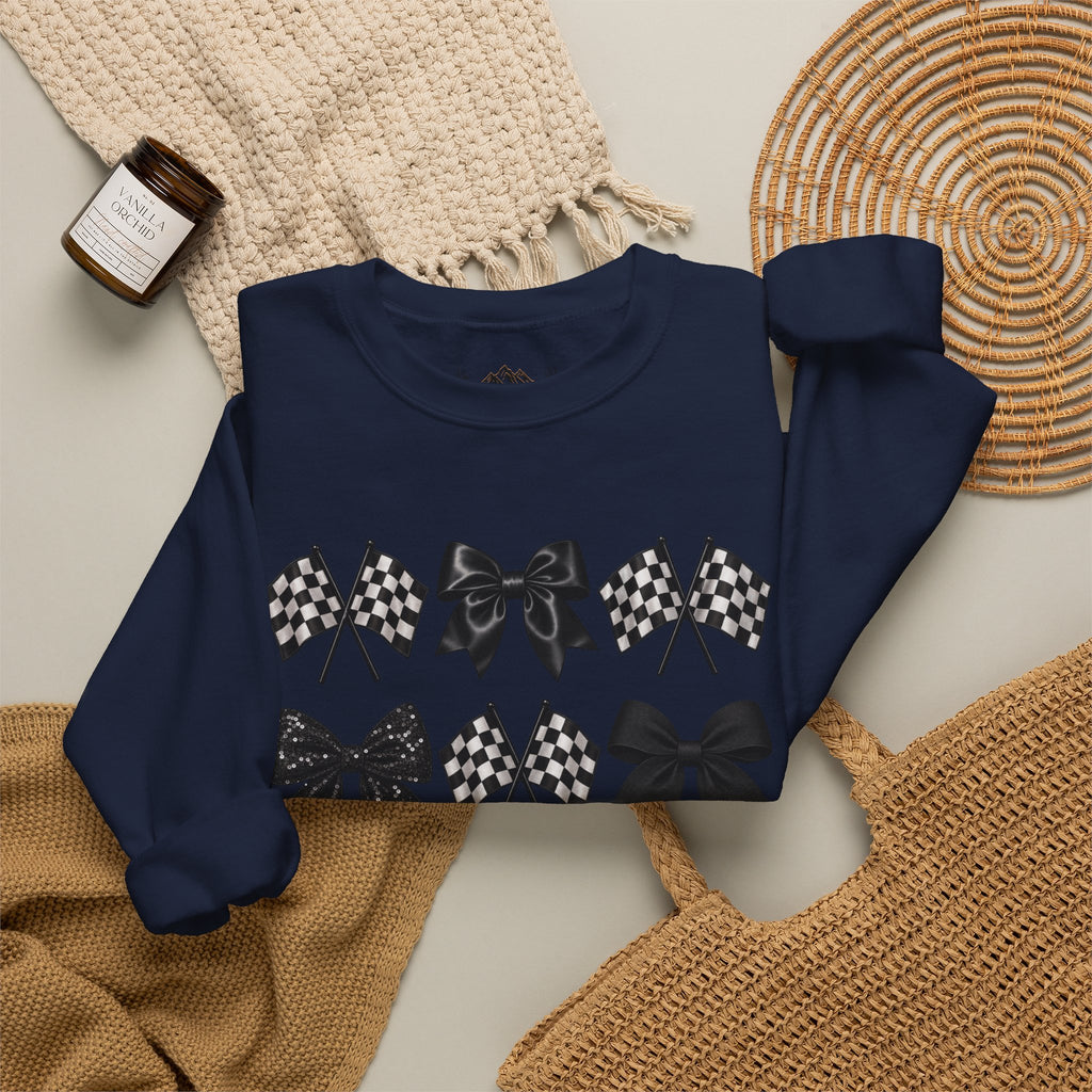 Bows & Racing Flag Crewneck Sweatshirt