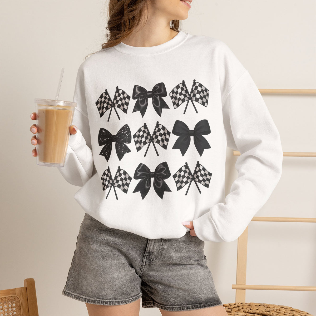 Bows & Racing Flag Crewneck Sweatshirt