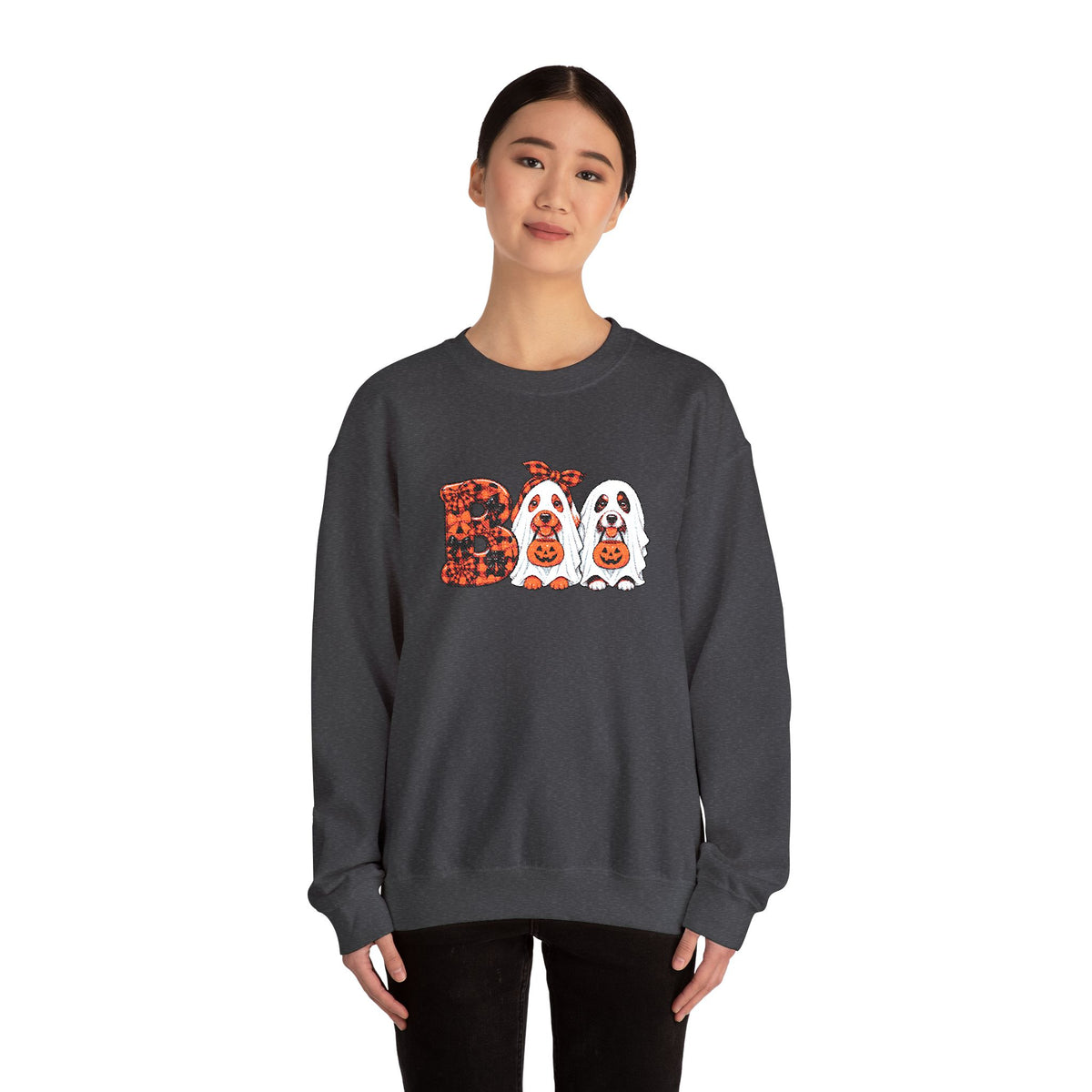 Dog Themed "BOO" Embroidered Crewneck Sweatshirt