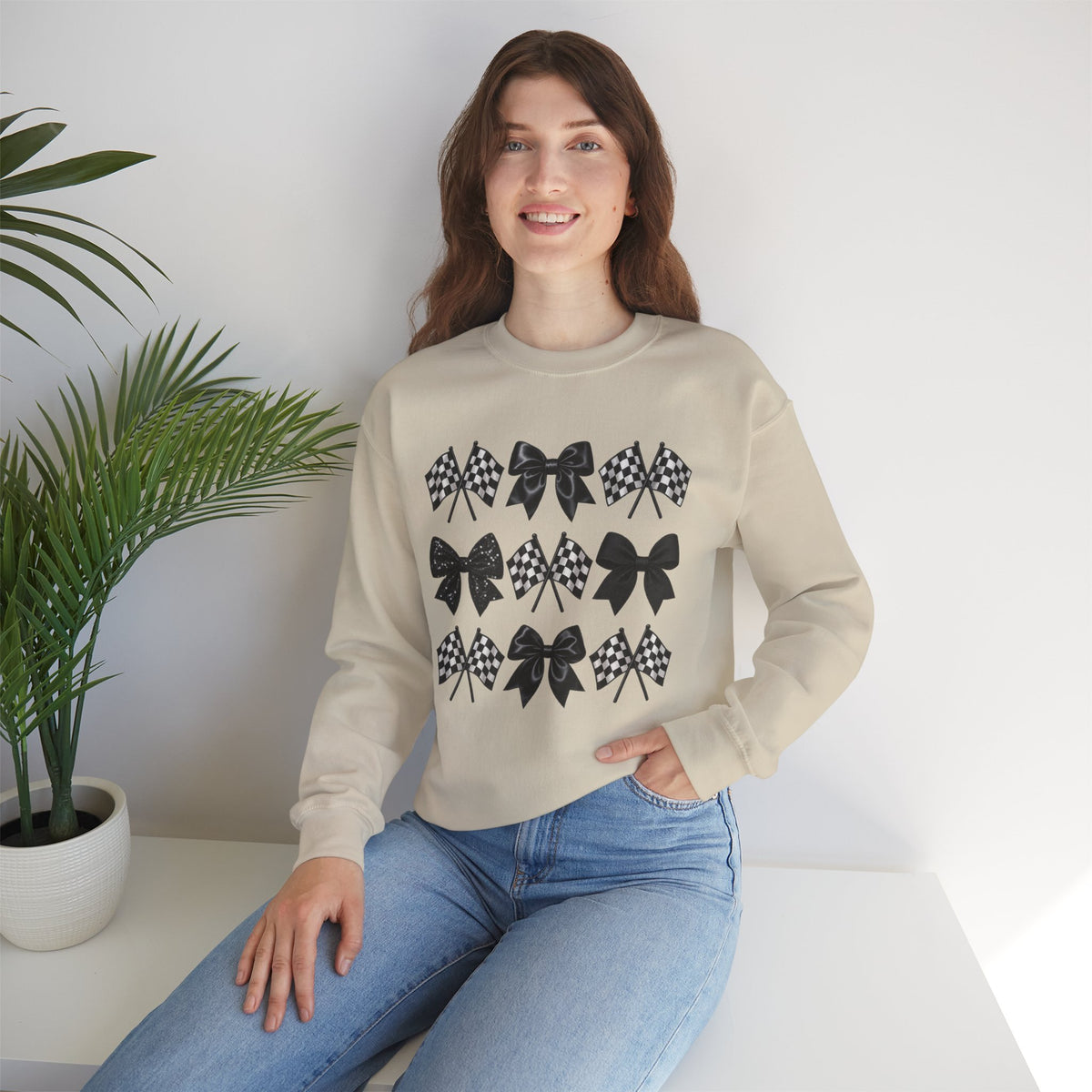 Bows & Racing Flag Crewneck Sweatshirt