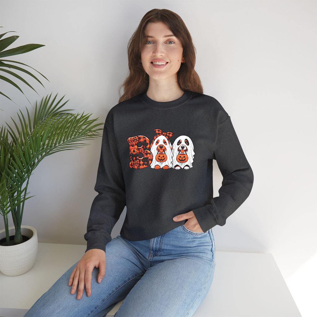 Dog Themed "BOO" Embroidered Crewneck Sweatshirt