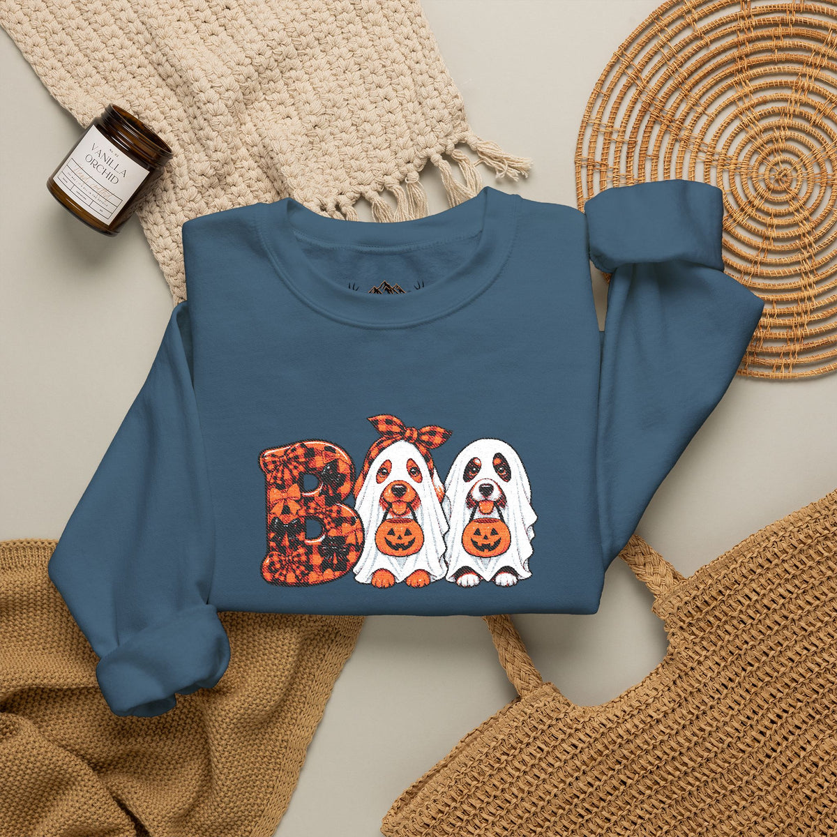 Dog Themed "BOO" Embroidered Crewneck Sweatshirt