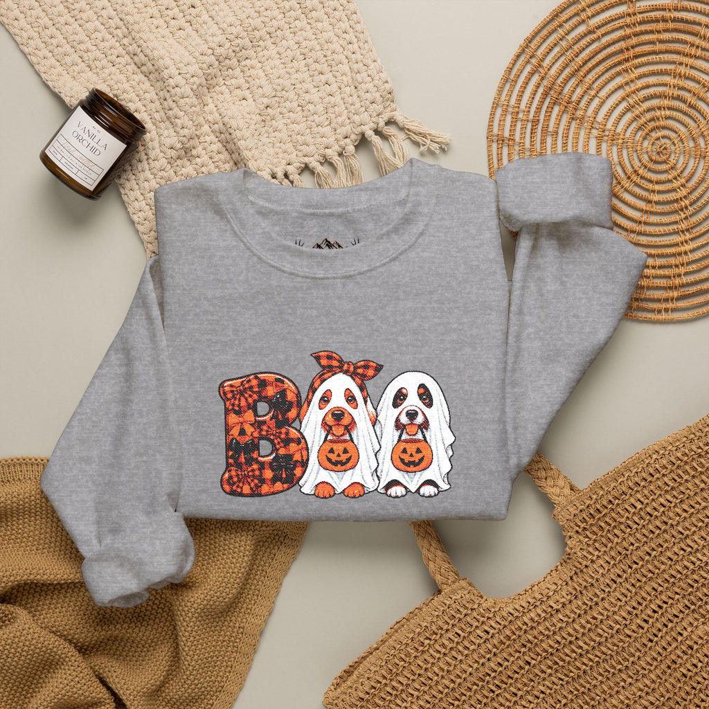 Dog Themed "BOO" Embroidered Crewneck Sweatshirt