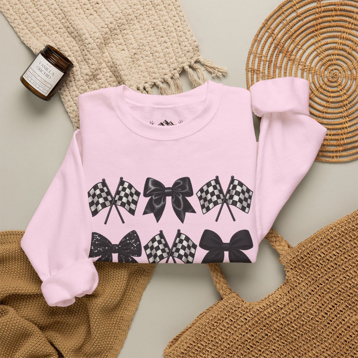 Bows & Racing Flag Crewneck Sweatshirt