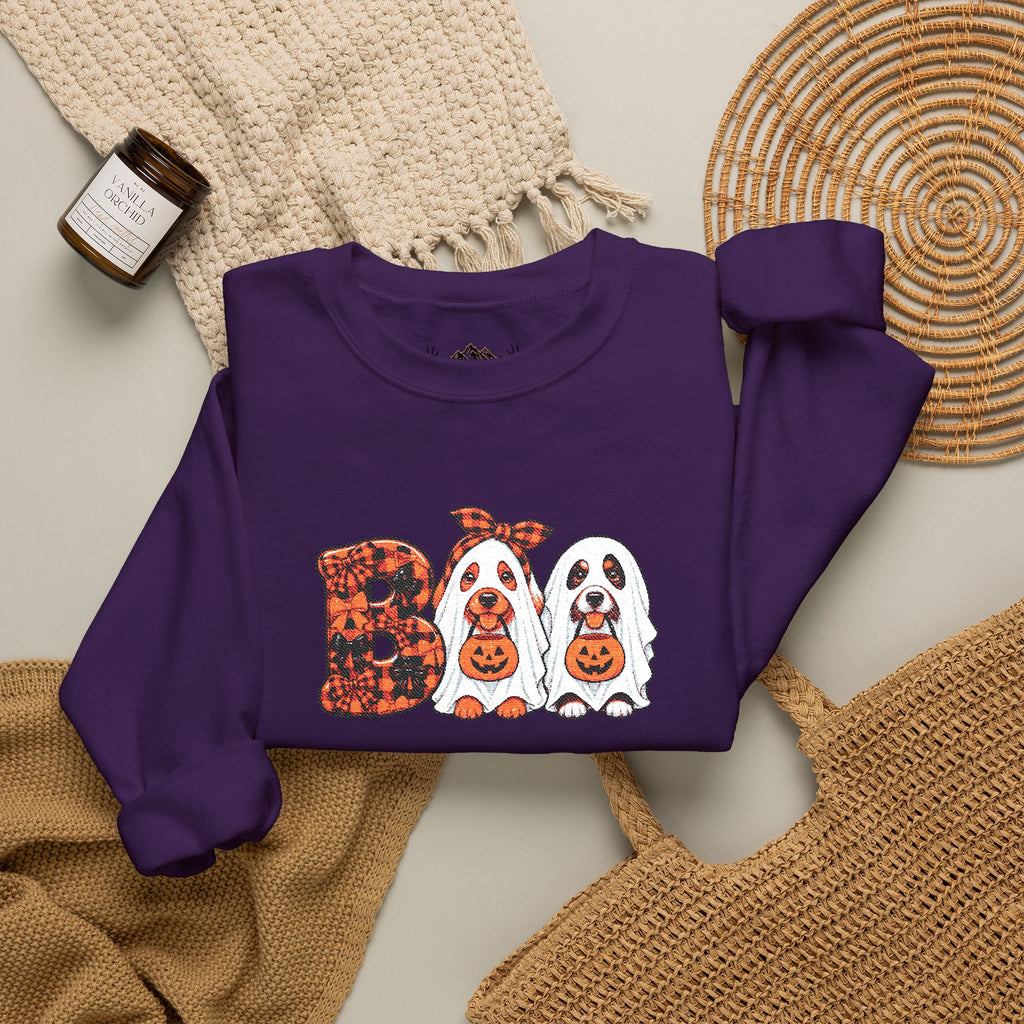 Dog Themed "BOO" Embroidered Crewneck Sweatshirt