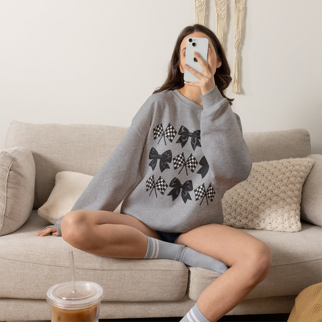 Bows & Racing Flag Crewneck Sweatshirt
