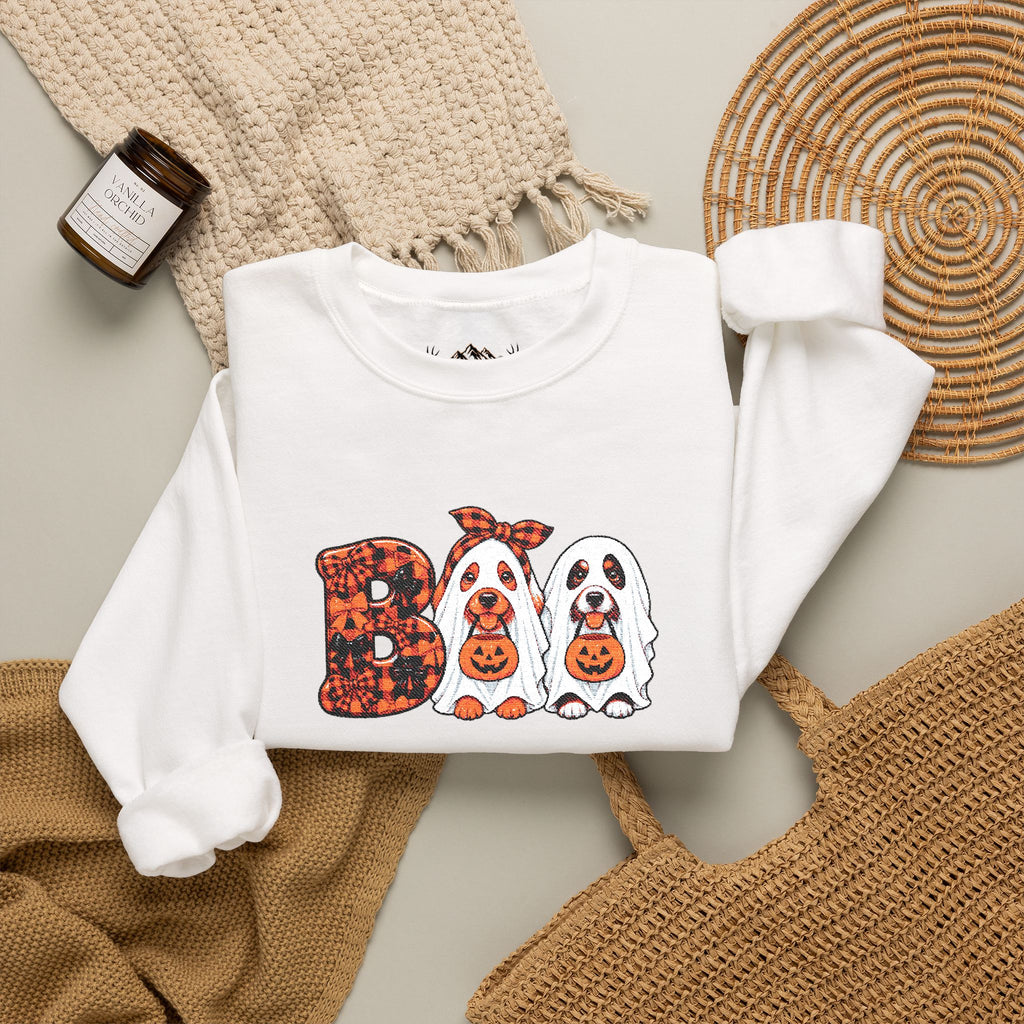 Dog Themed "BOO" Embroidered Crewneck Sweatshirt