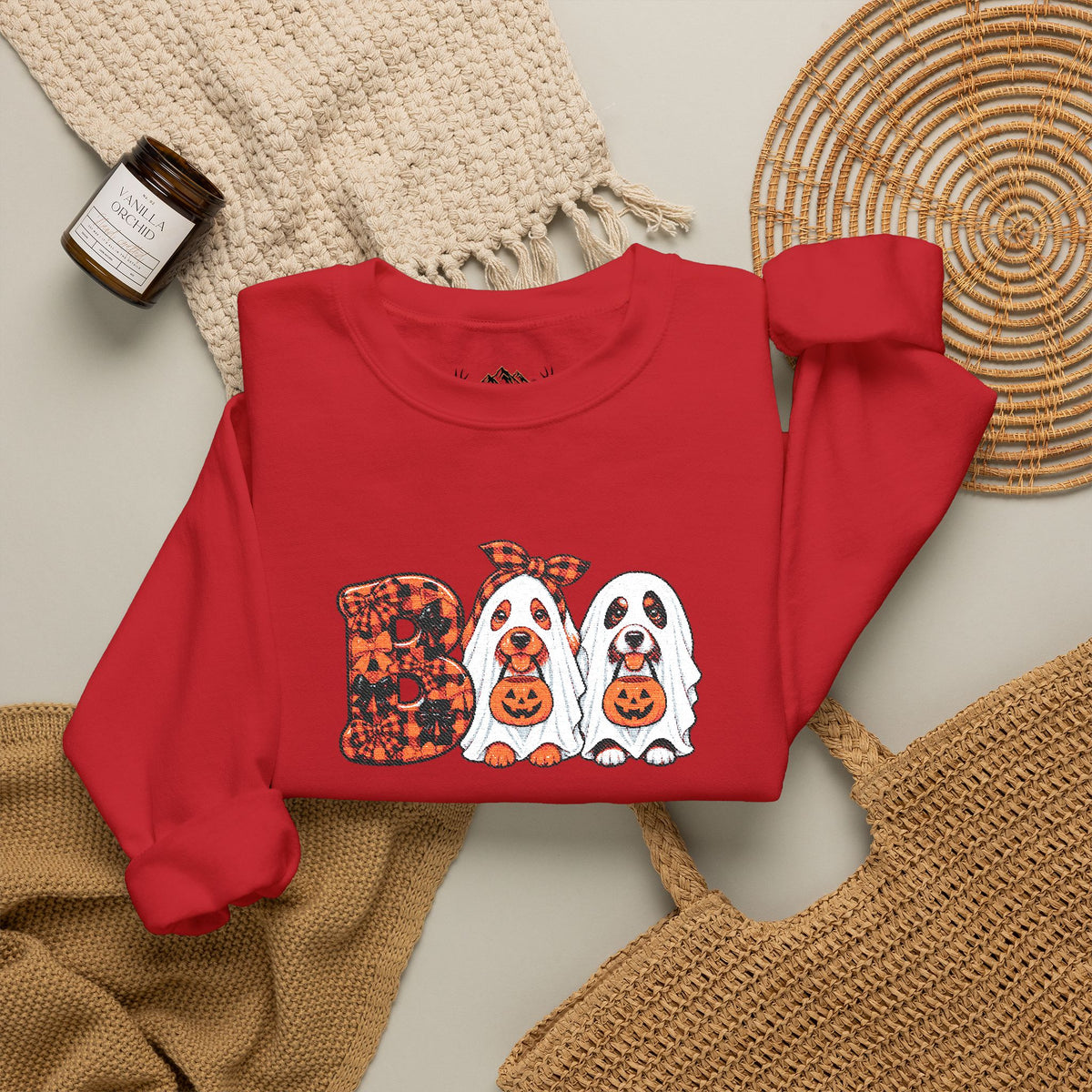 Dog Themed "BOO" Embroidered Crewneck Sweatshirt
