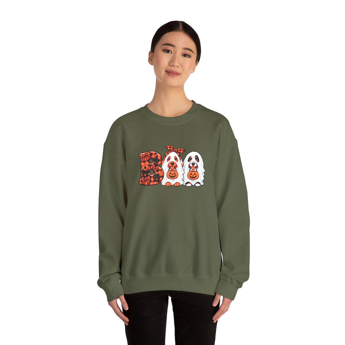 Dog Themed "BOO" Embroidered Crewneck Sweatshirt