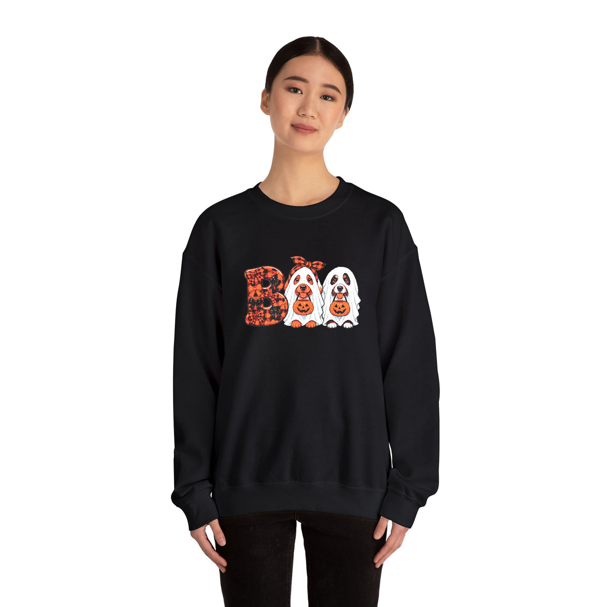 Dog Themed "BOO" Embroidered Crewneck Sweatshirt