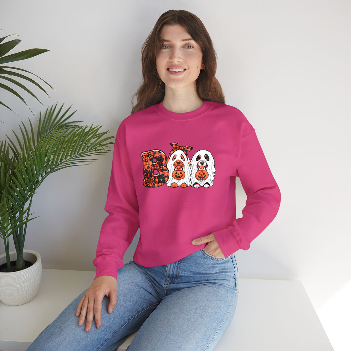 Dog Themed "BOO" Embroidered Crewneck Sweatshirt