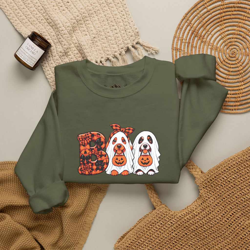 Dog Themed "BOO" Embroidered Crewneck Sweatshirt