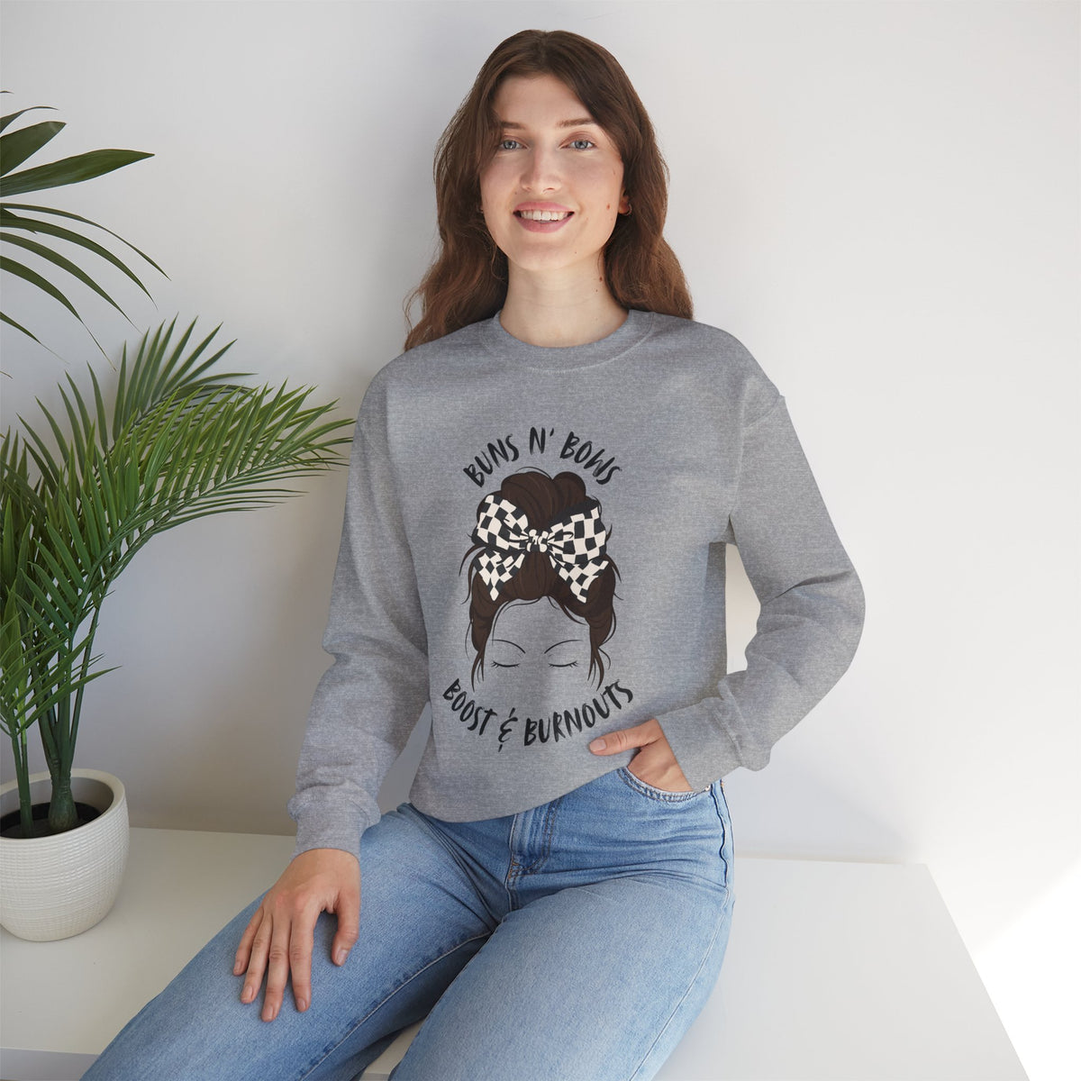Buns N' Bows Boost & Burnouts Crewneck Sweatshirt