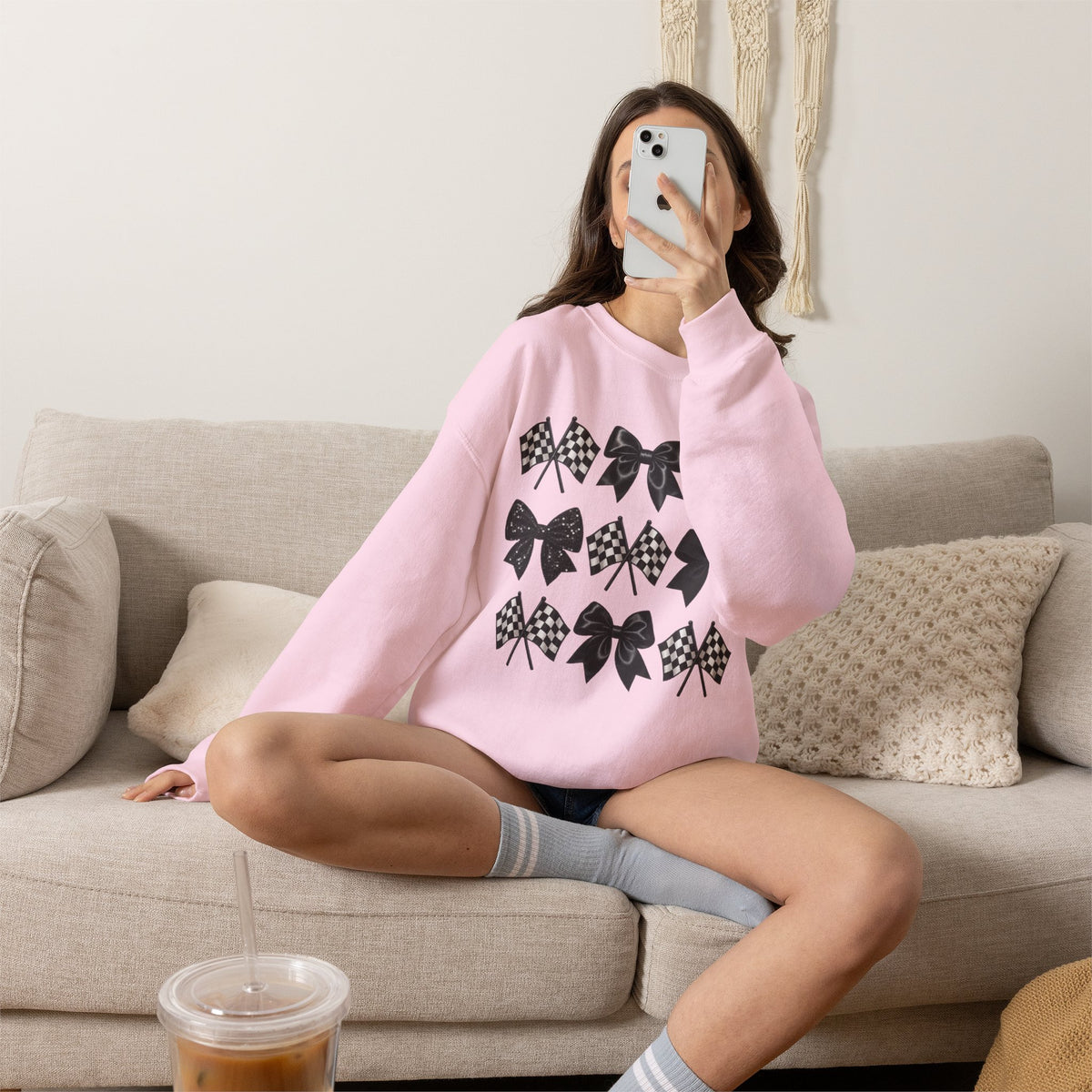 Bows & Racing Flag Crewneck Sweatshirt