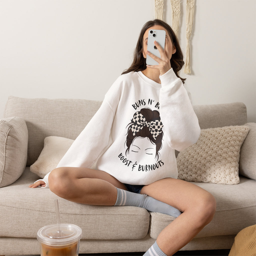 Buns N' Bows Boost & Burnouts Crewneck Sweatshirt