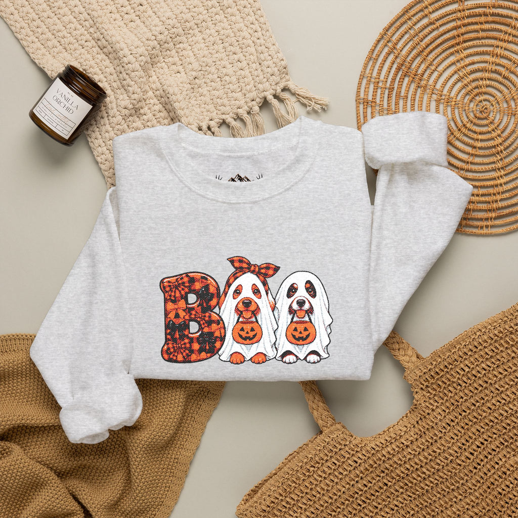 Dog Themed "BOO" Embroidered Crewneck Sweatshirt