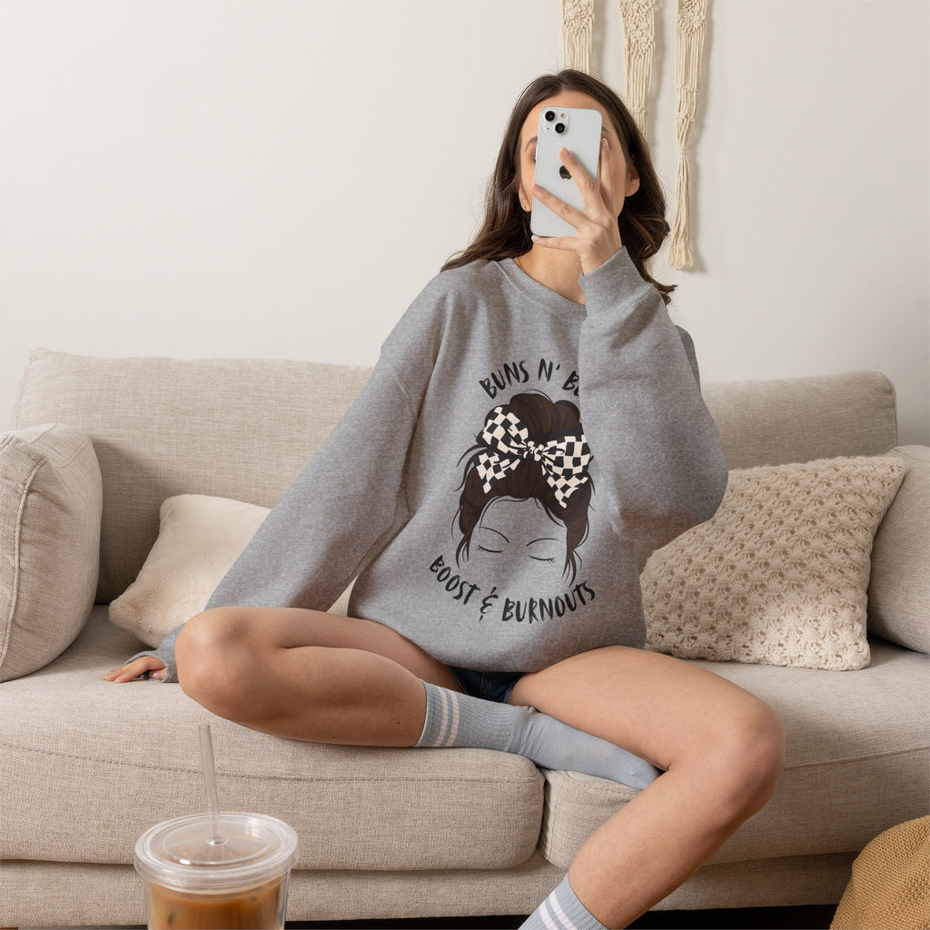 Buns N' Bows Boost & Burnouts Crewneck Sweatshirt