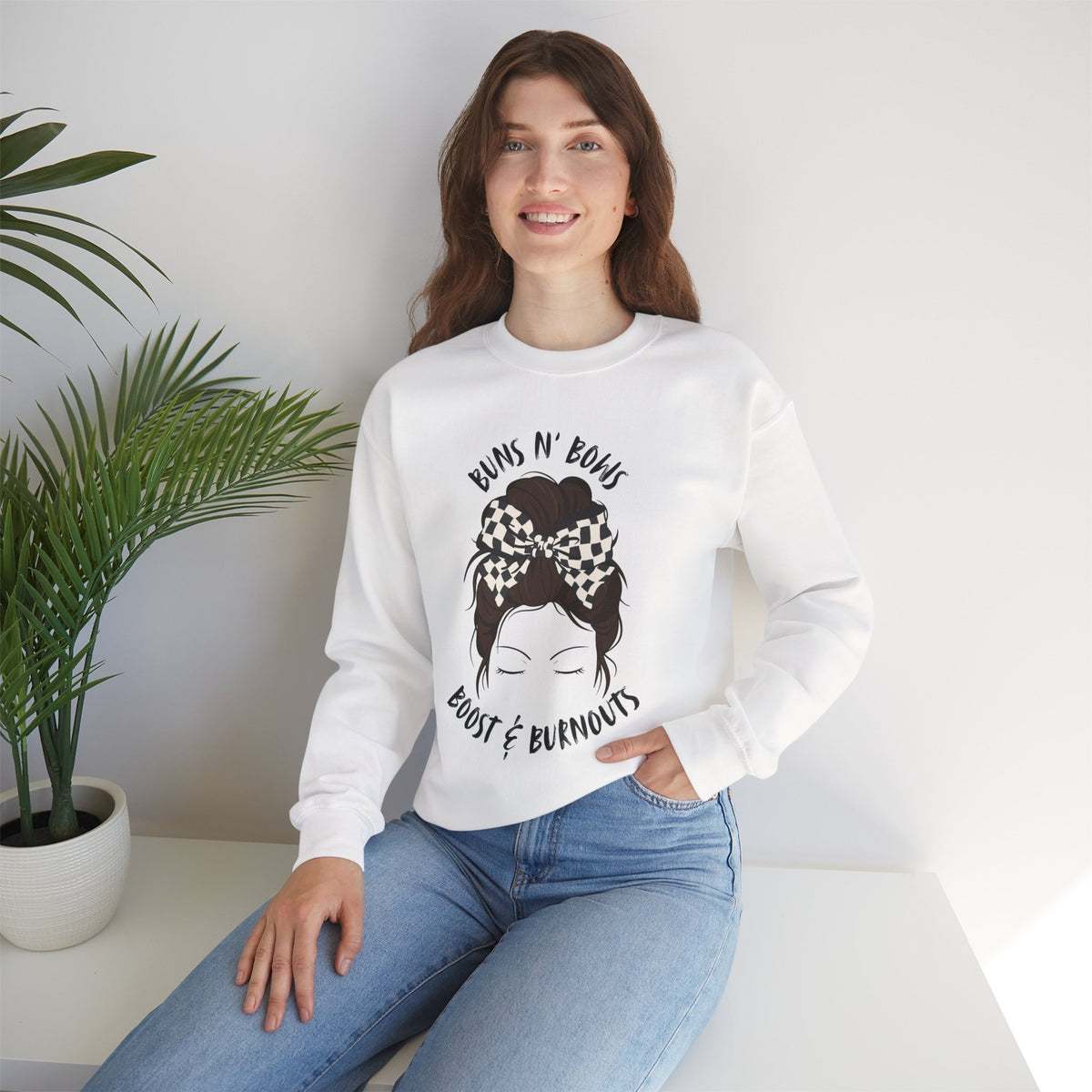 Buns N' Bows Boost & Burnouts Crewneck Sweatshirt