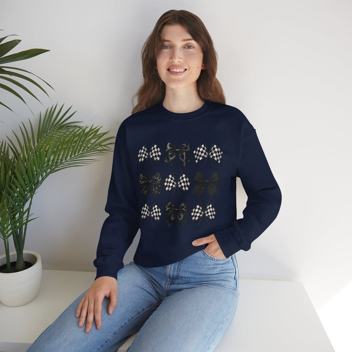 Bows & Racing Flag Crewneck Sweatshirt