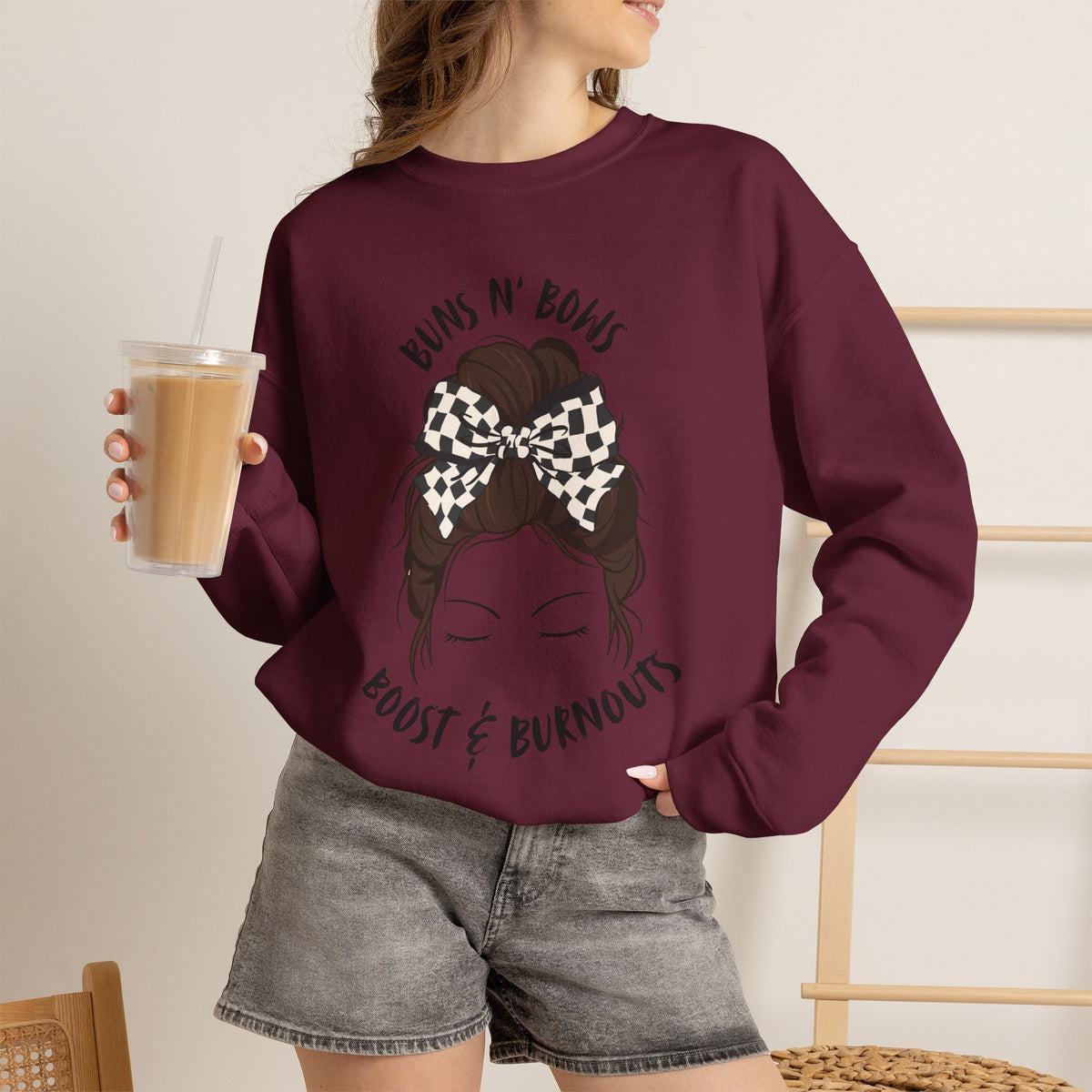 Buns N' Bows Boost & Burnouts Crewneck Sweatshirt