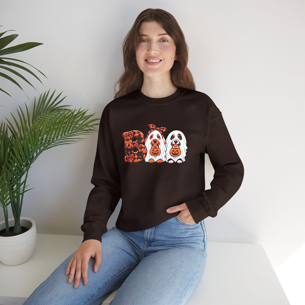 Dog Themed "BOO" Embroidered Crewneck Sweatshirt