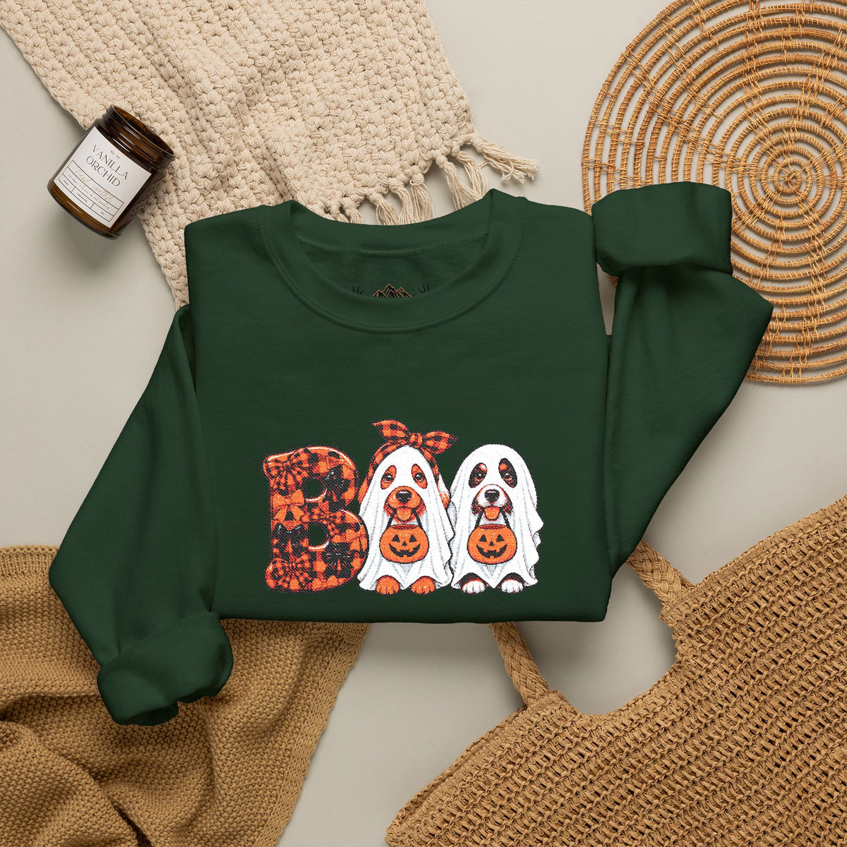 Dog Themed "BOO" Embroidered Crewneck Sweatshirt