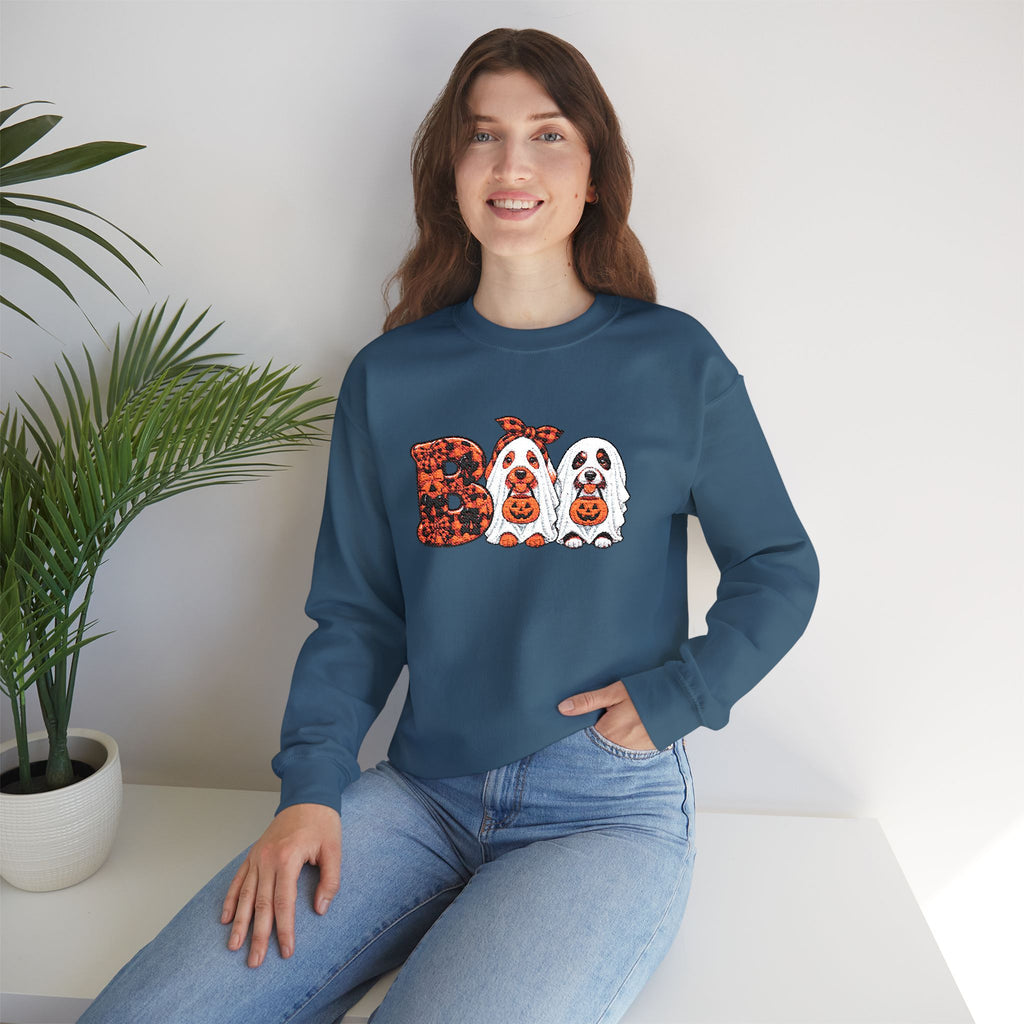 Dog Themed "BOO" Embroidered Crewneck Sweatshirt