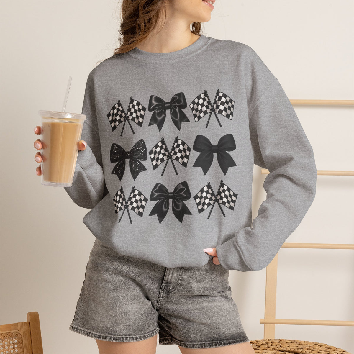 Bows & Racing Flag Crewneck Sweatshirt