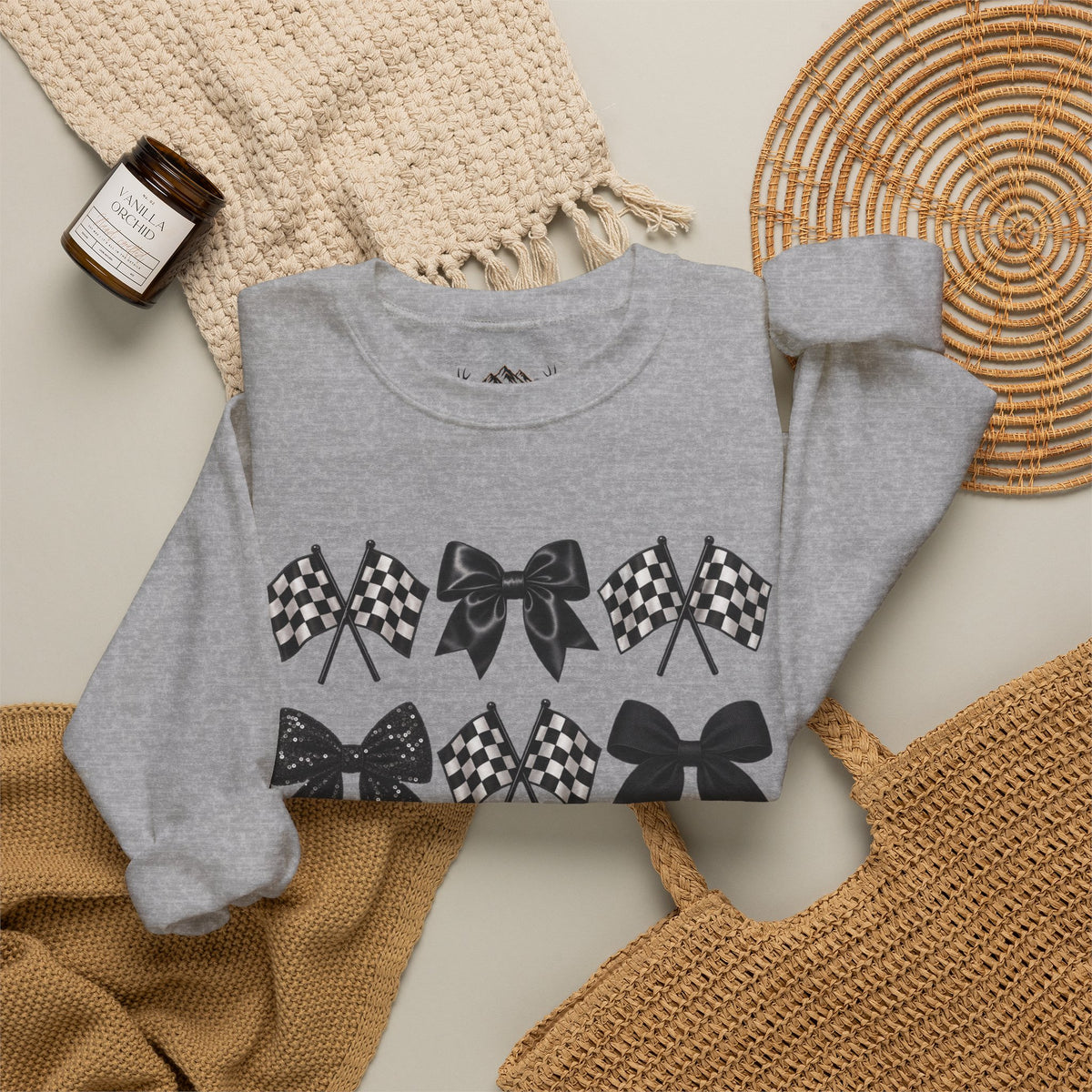 Bows & Racing Flag Crewneck Sweatshirt