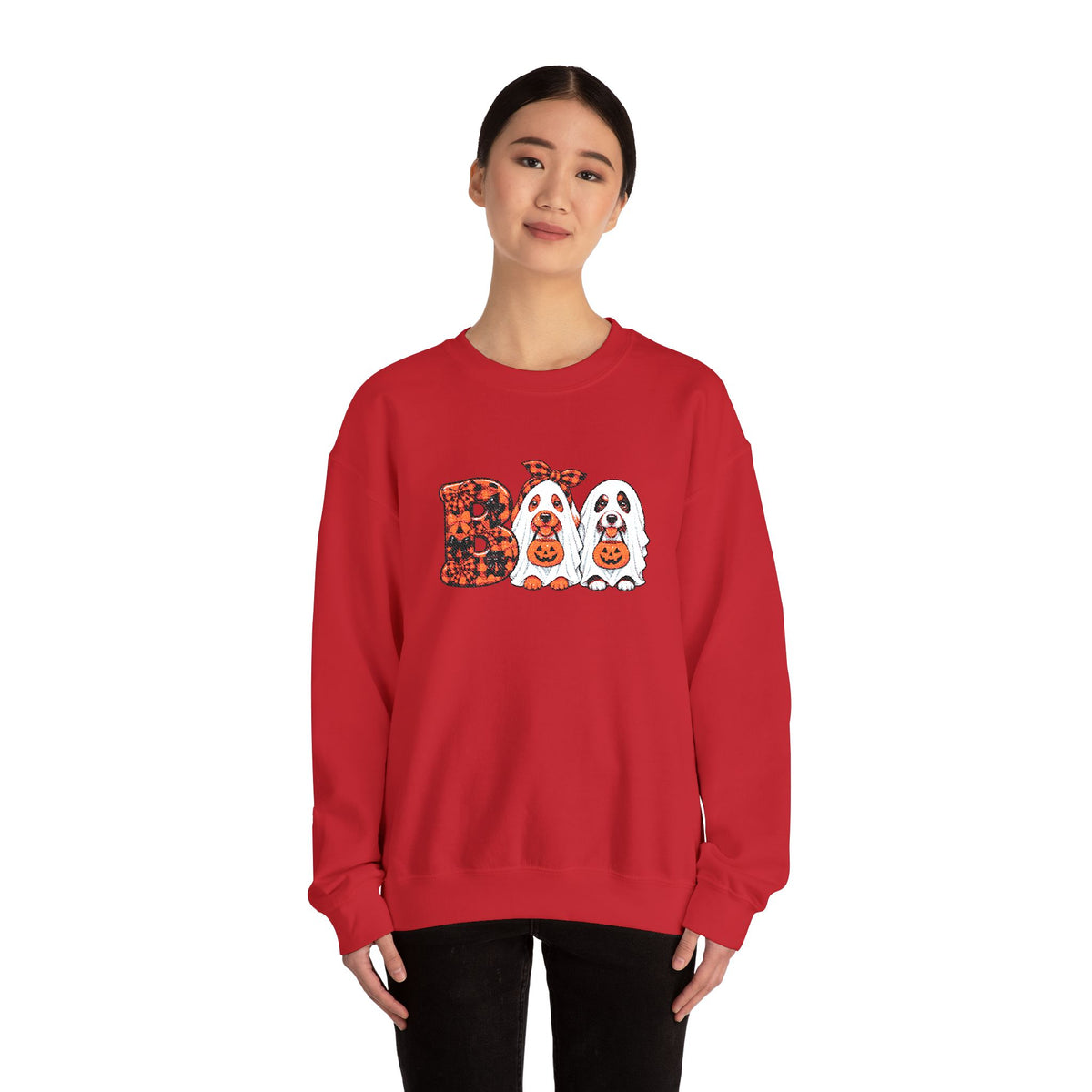 Dog Themed "BOO" Embroidered Crewneck Sweatshirt