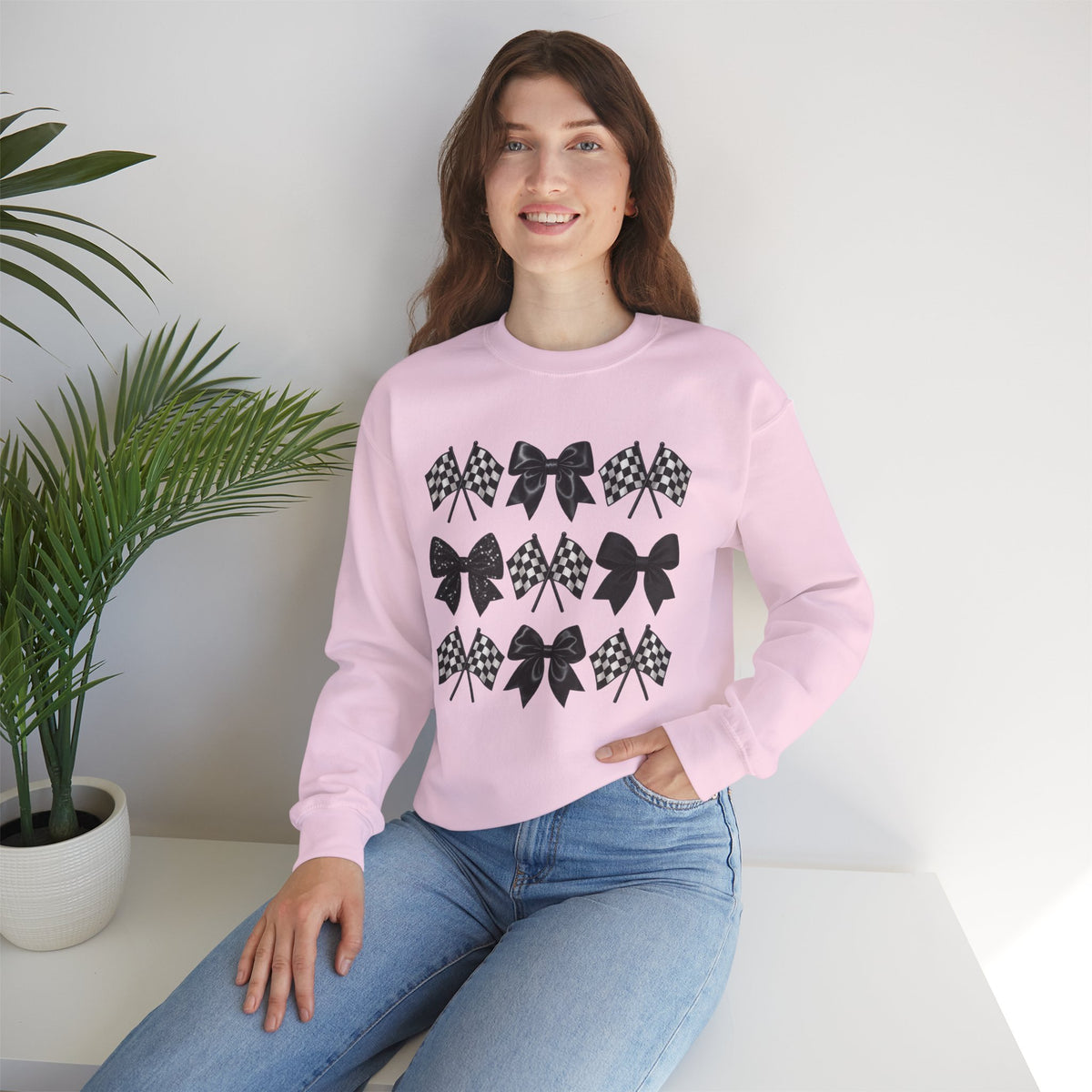 Bows & Racing Flag Crewneck Sweatshirt