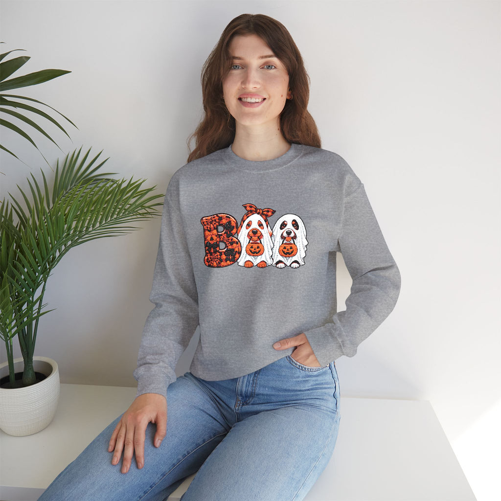 Dog Themed "BOO" Embroidered Crewneck Sweatshirt