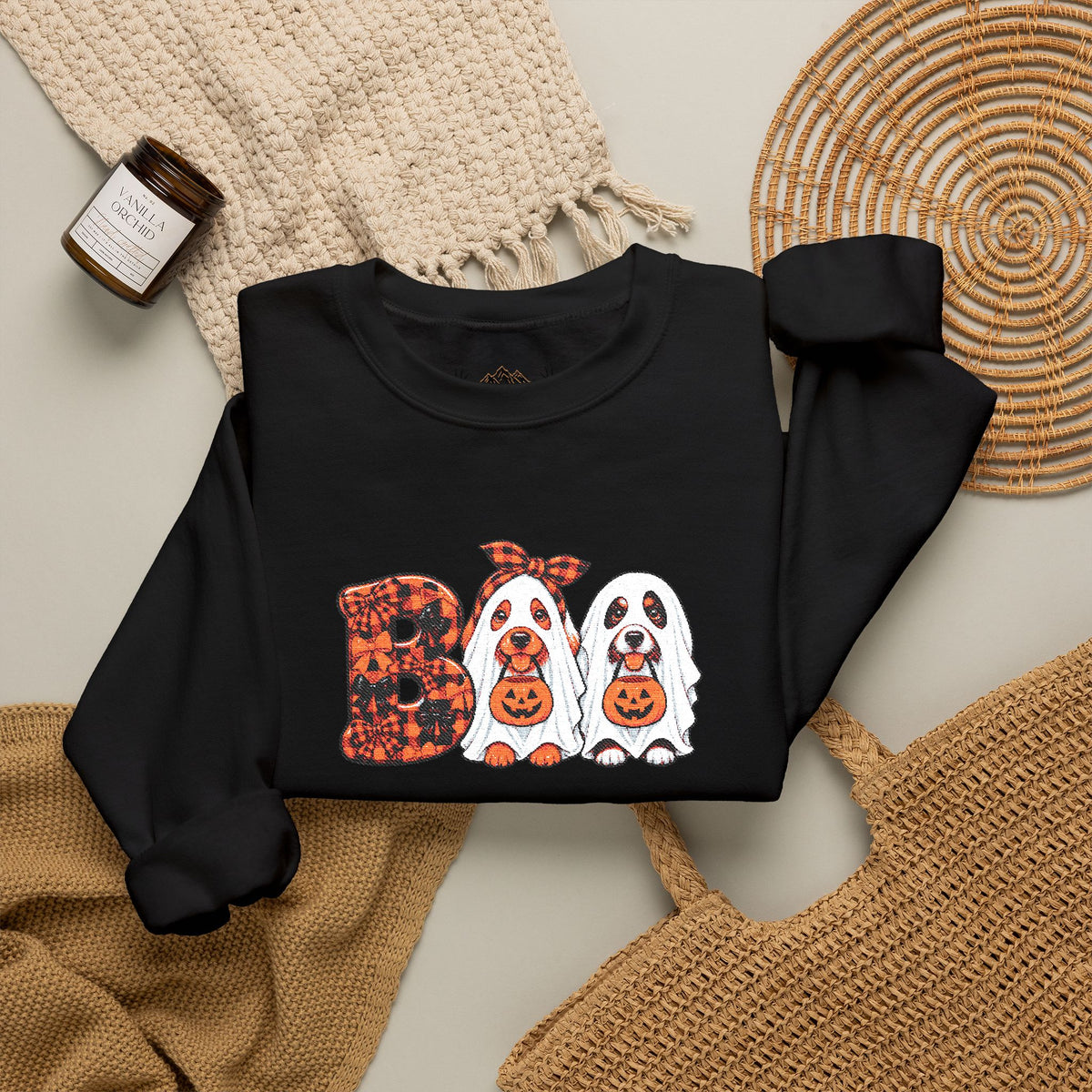 Dog Themed "BOO" Embroidered Crewneck Sweatshirt