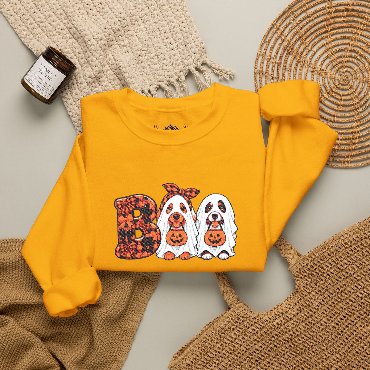 Dog Themed "BOO" Embroidered Crewneck Sweatshirt
