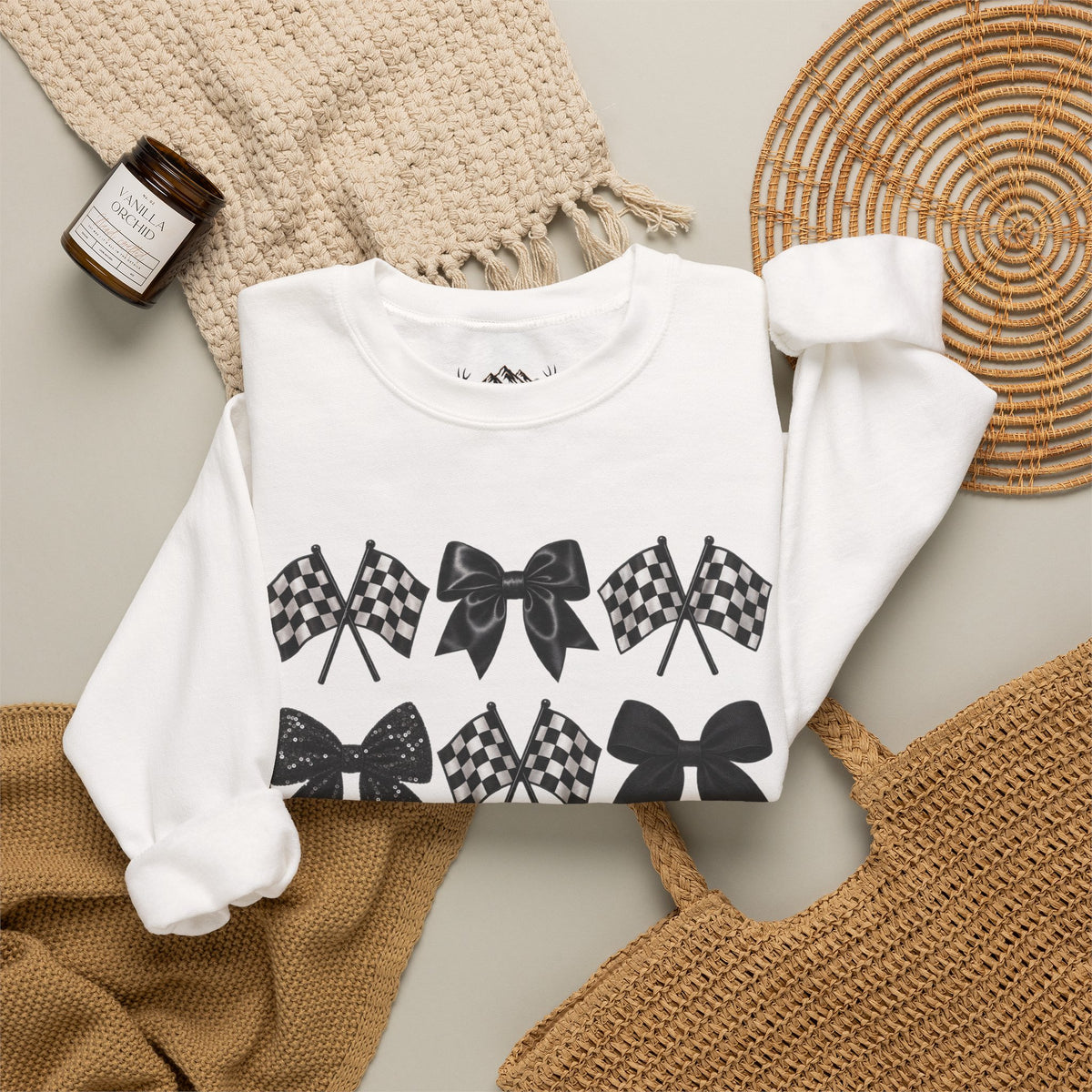Bows & Racing Flag Crewneck Sweatshirt