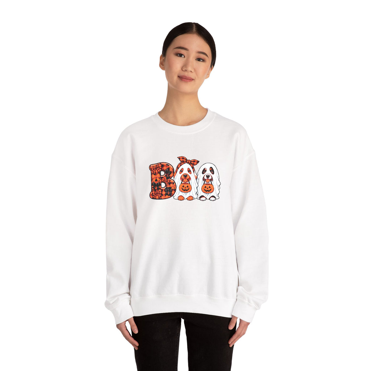 Dog Themed "BOO" Embroidered Crewneck Sweatshirt