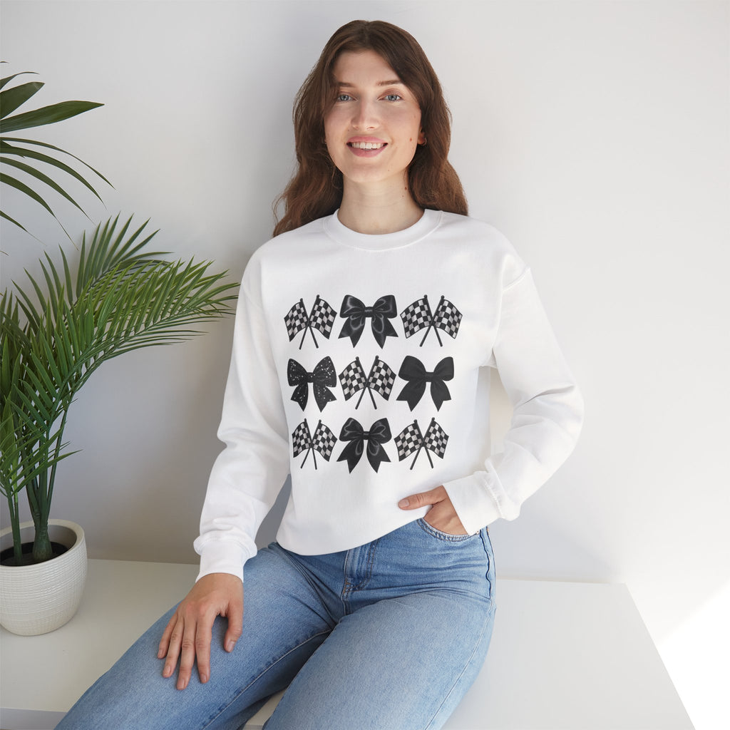 Bows & Racing Flag Crewneck Sweatshirt