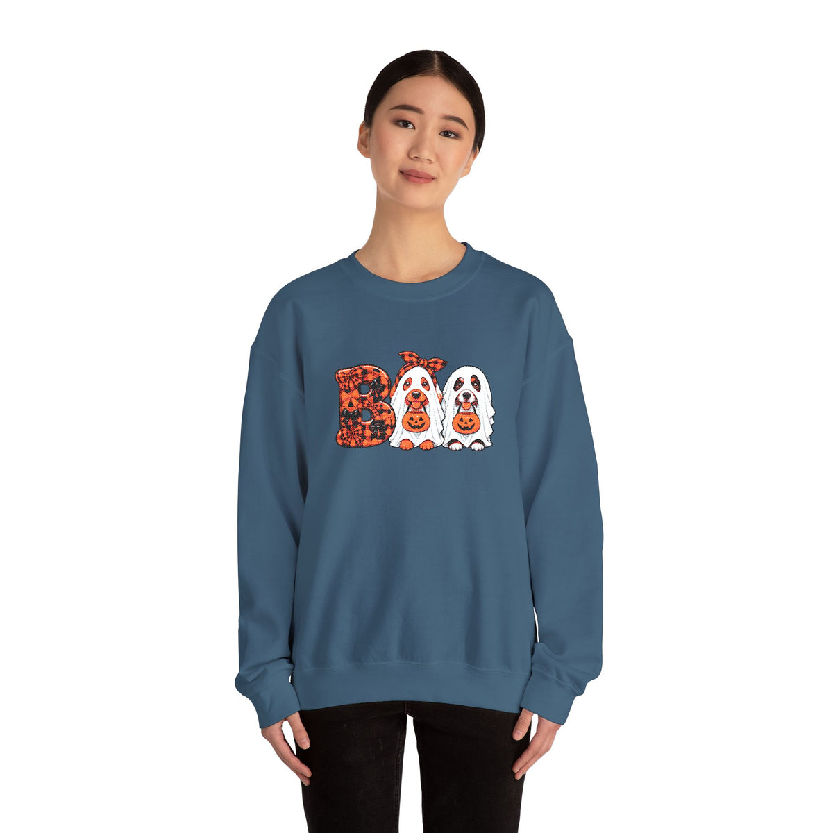 Dog Themed "BOO" Embroidered Crewneck Sweatshirt