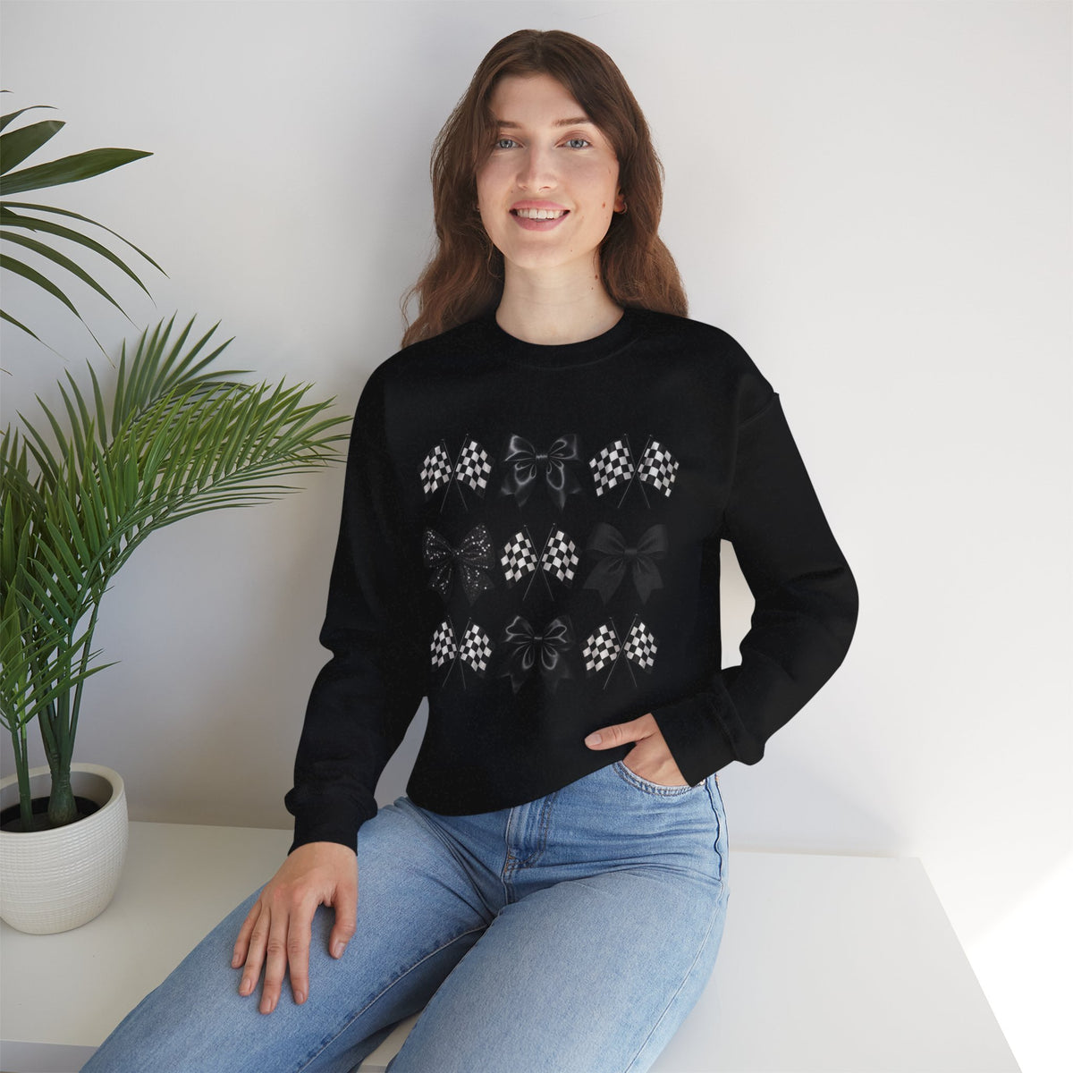 Bows & Racing Flag Crewneck Sweatshirt