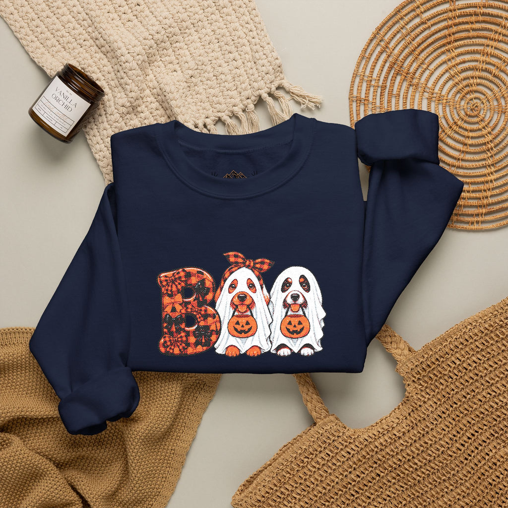 Dog Themed "BOO" Embroidered Crewneck Sweatshirt