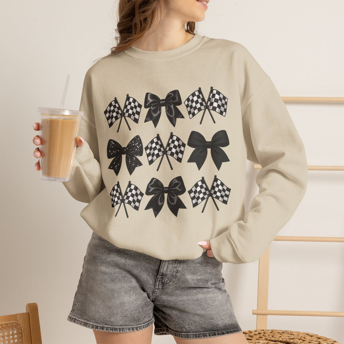 Bows & Racing Flag Crewneck Sweatshirt