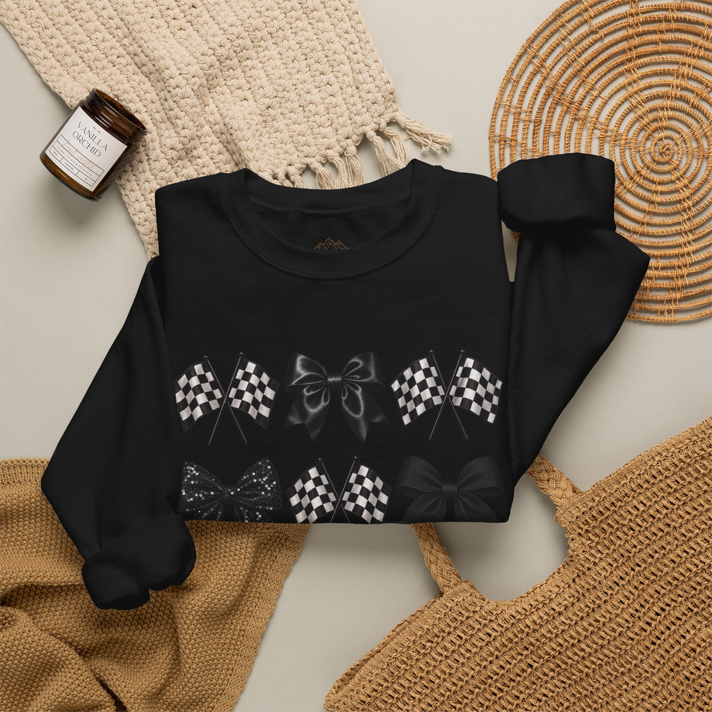Bows & Racing Flag Crewneck Sweatshirt