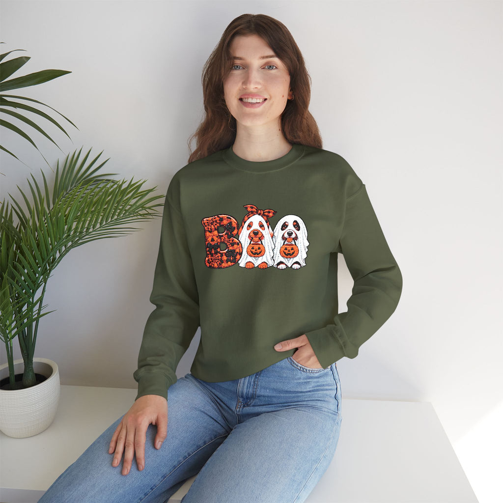 Dog Themed "BOO" Embroidered Crewneck Sweatshirt