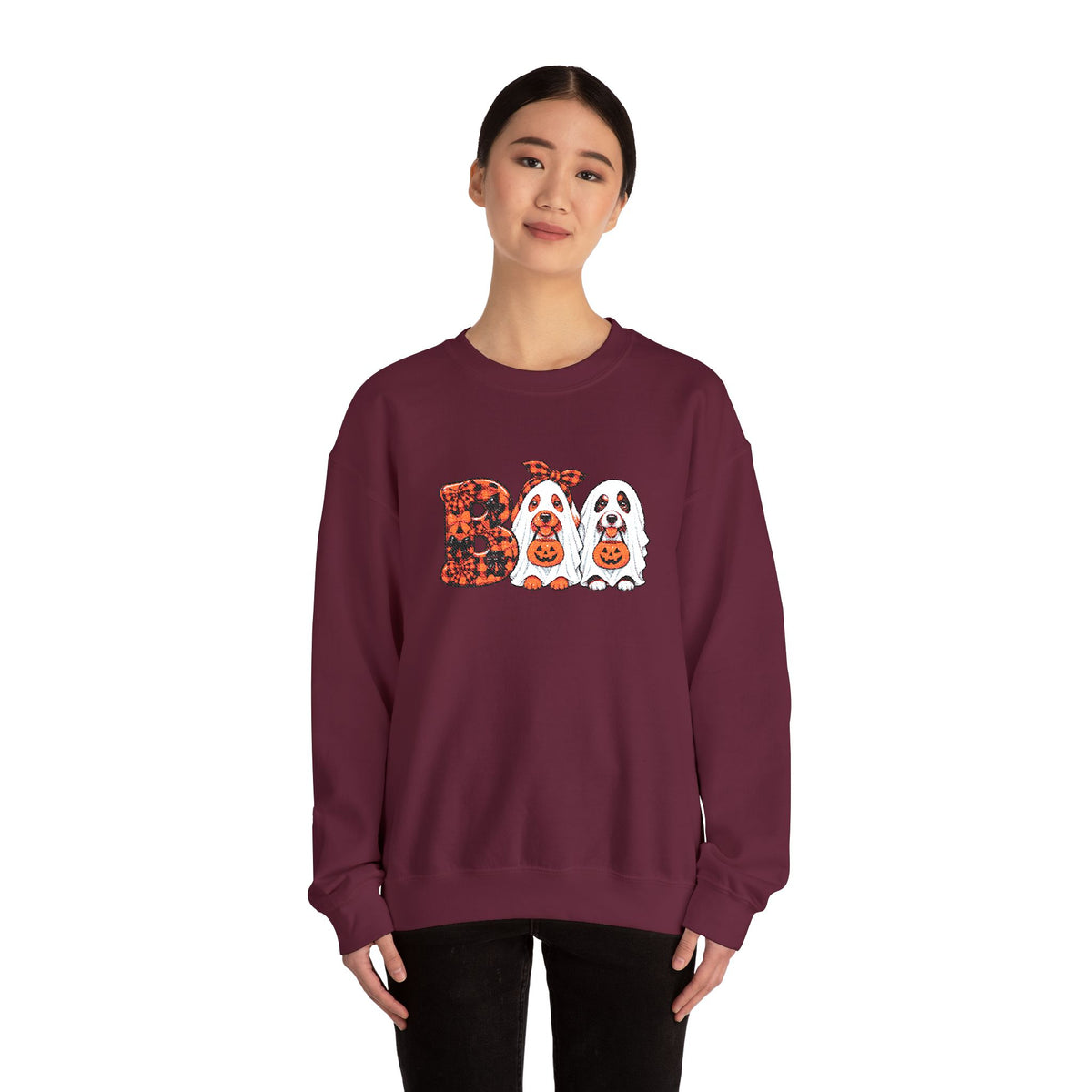 Dog Themed "BOO" Embroidered Crewneck Sweatshirt